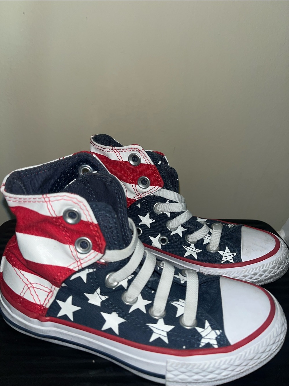 Kids High-Top Sneakers in Navy, Red & White Star Stripe